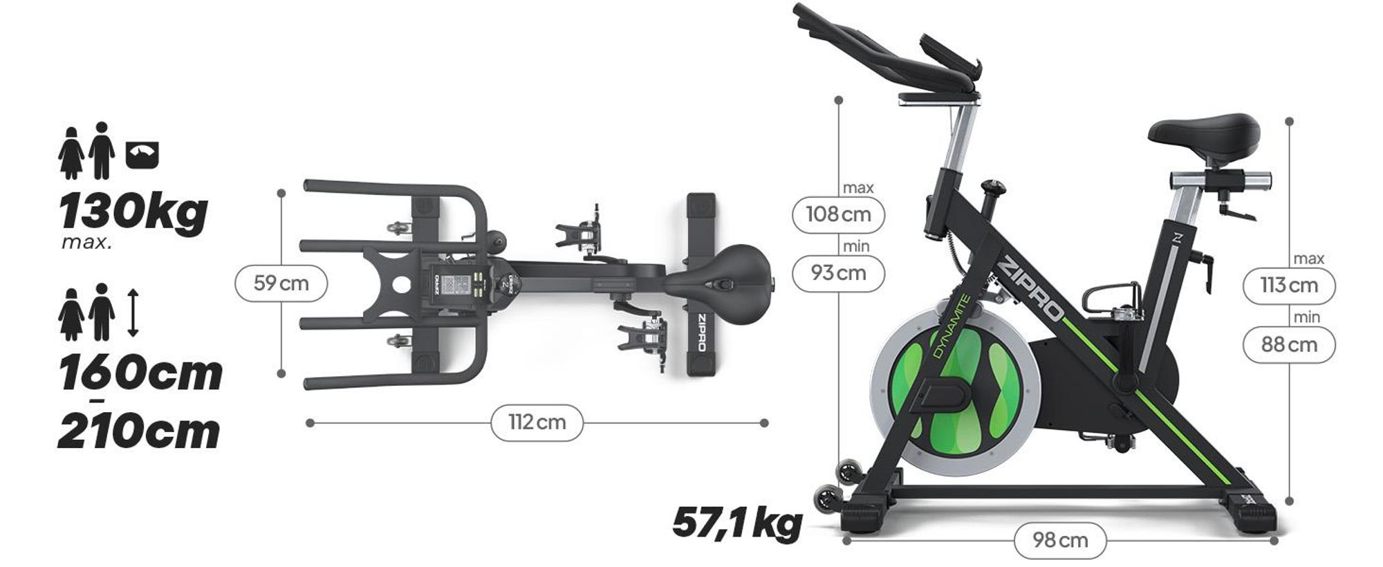 Zipro Cyclette Dynamite – Bicicletta magnetica per il fitness a casa Cyclette silenziosa con sella regolabile Display LCD Compatta e stabile