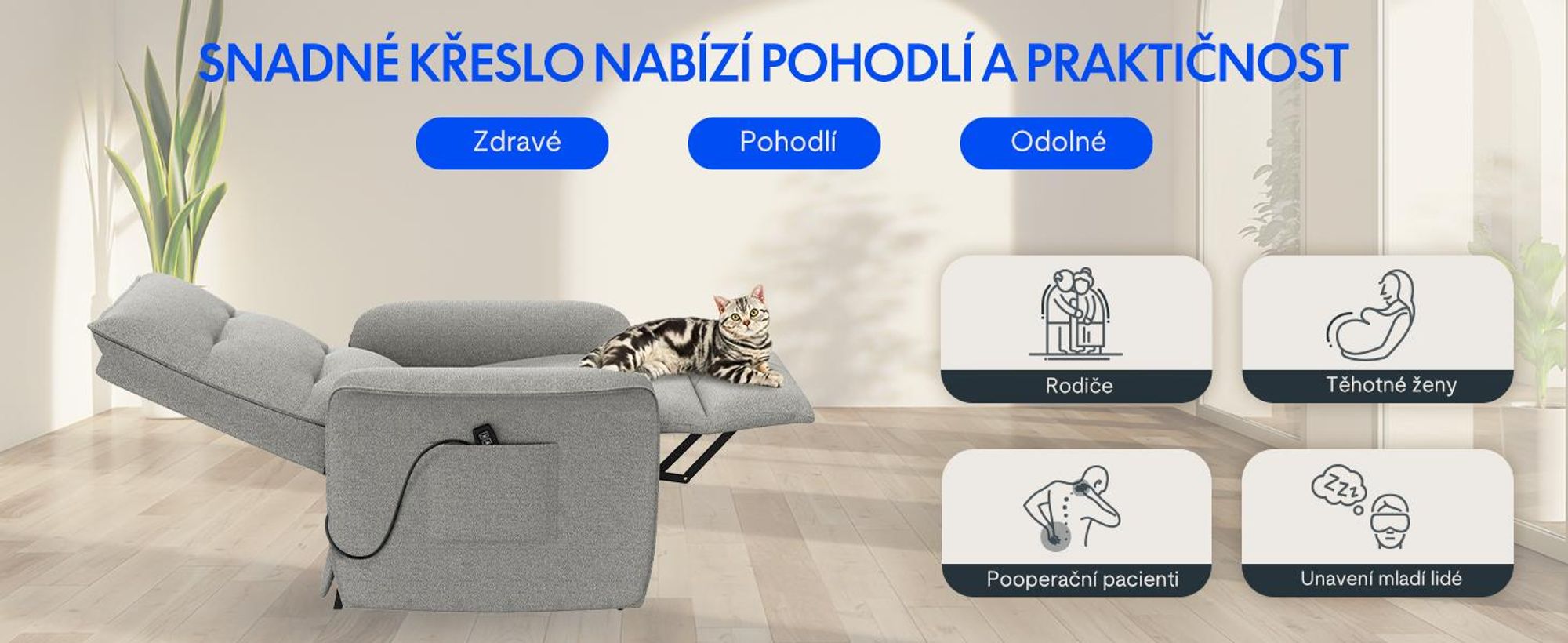 FLEXISPOT Elektrické relaxační křeslo s polohováním 105°–155°, ergonomické křeslo s podnožkou, TV křeslo do 200 kg, světle šedé