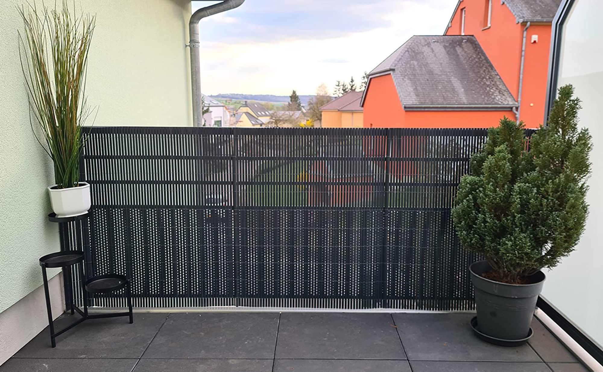Sekey PVC Sichtschutzmatte 90x500 cm Doppelte Verstärkung Innen, Balkon Sichtschutz Garten, Anthrazit