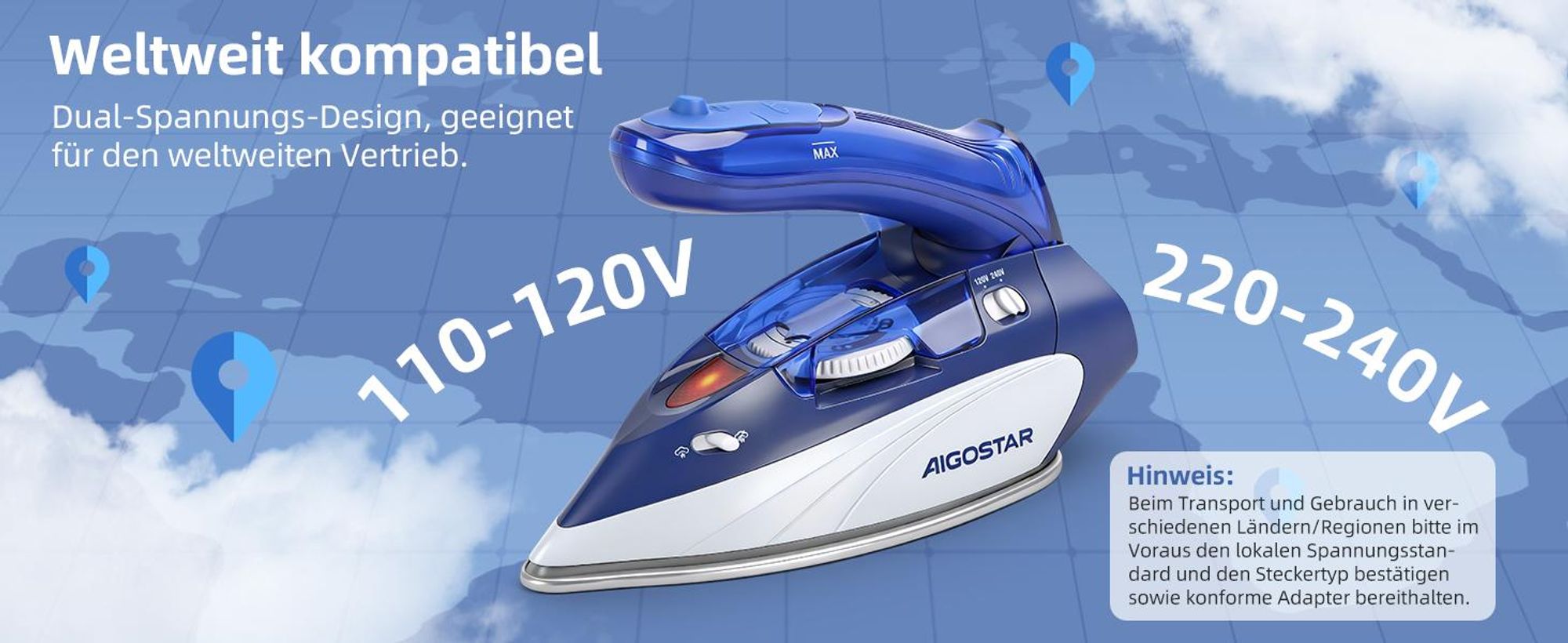 Aigostar Reise-Dampfbš¹geleisen Kleines Mini Dampf Bš¹geleisen Leichtes Reisebš¹geleisen Tragbar Faltbarer Griff Dampfbš¹geleisen Mehrere Temperaturstufen Reisedampfbš¹geleisen 1100W 80ml Wassertank