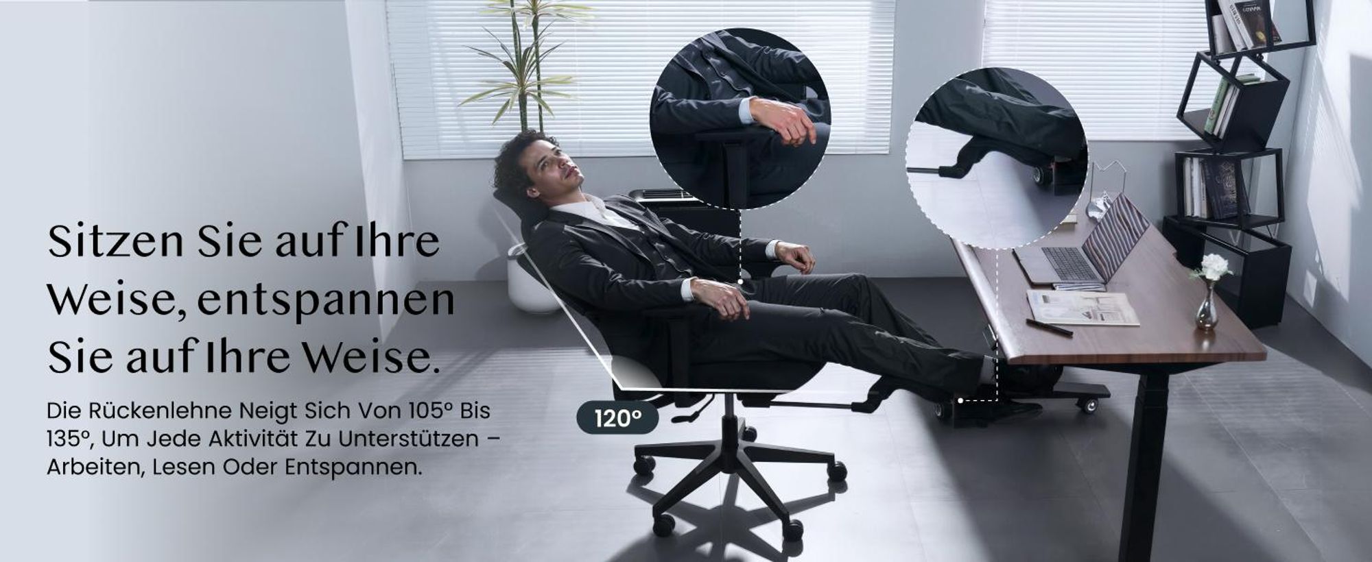 FLEXISPOT Foldex Ergonomischer Bürostuhl klappbarer Bürostuhl für Kleine Räume Lendenwirbelstütze Höhenverstellbaren Armlehnen mit Fußstütze Schwarz