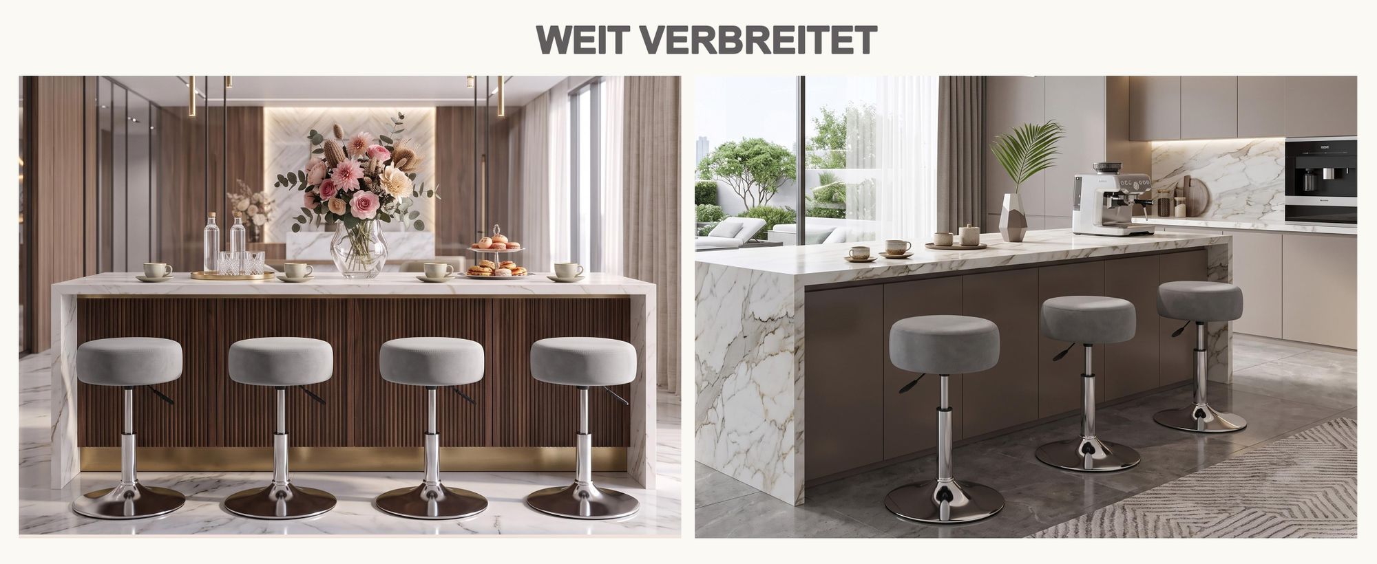 Duhome Drehhocker Höhenverstellbar Schminkhocker aus Samt Sitzhocker mit Polsterung Barhocker Drehbar für Schlafzimmer Wohnzimmer Bistro, Grau