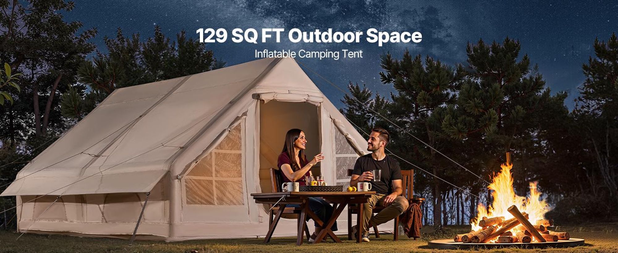 VEVOR Aufblasbare Zelte für Camping 4x3x2 m, 5–8 Personen, 300D Oxford Glamping-Zelt mit Ofenanschluss, Handpumpe 2 Türen & 4 Netzfenstern, inkl. Aufbewahrungstasche für einfachen Transport