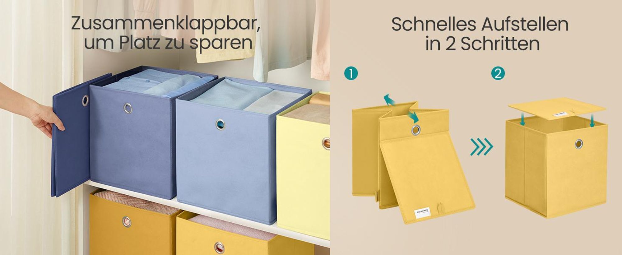 SONGMICS Aufbewahrungsbox, 6er Set, Ordnungsboxen, geruchsneutral, Faltbox, 30 x 30 x 30 cm, Stoffbox, für Würfelregal, Organizer bunt