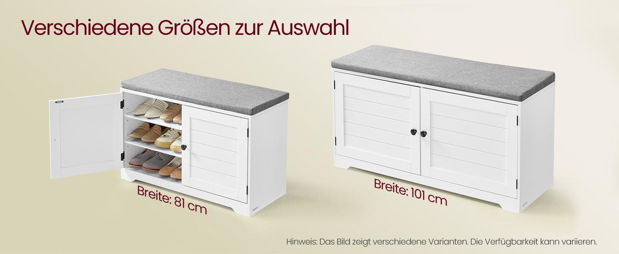 VASAGLE Schuhbank, 3 Ebenen, Sitzbank mit Stauraum, Türen und Sitzkissen, Schuhregal mit höhenverstellbaren Ablagen, 35,5 x 81 x 52,5 cm