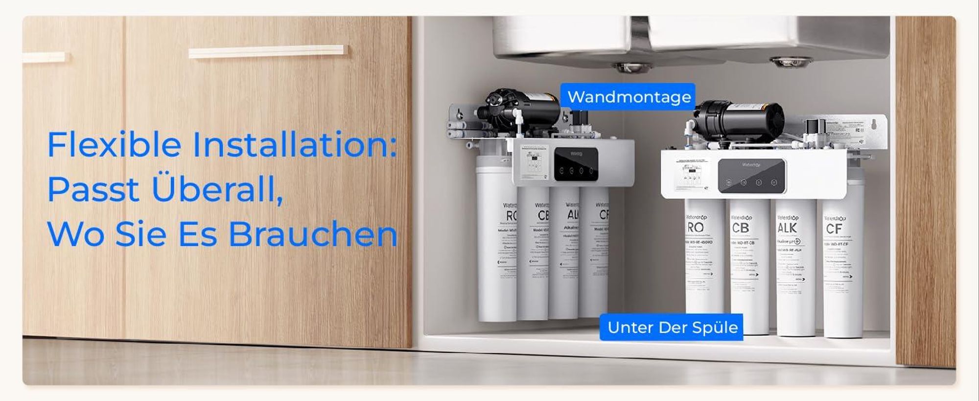 Waterdrop T4-A Alkalischer Umkehrosmoseanlage, NSF/ANSI 372 , 10-stufige Filtration, 450GPD Tankloses RO-Wasserfiltersystem
