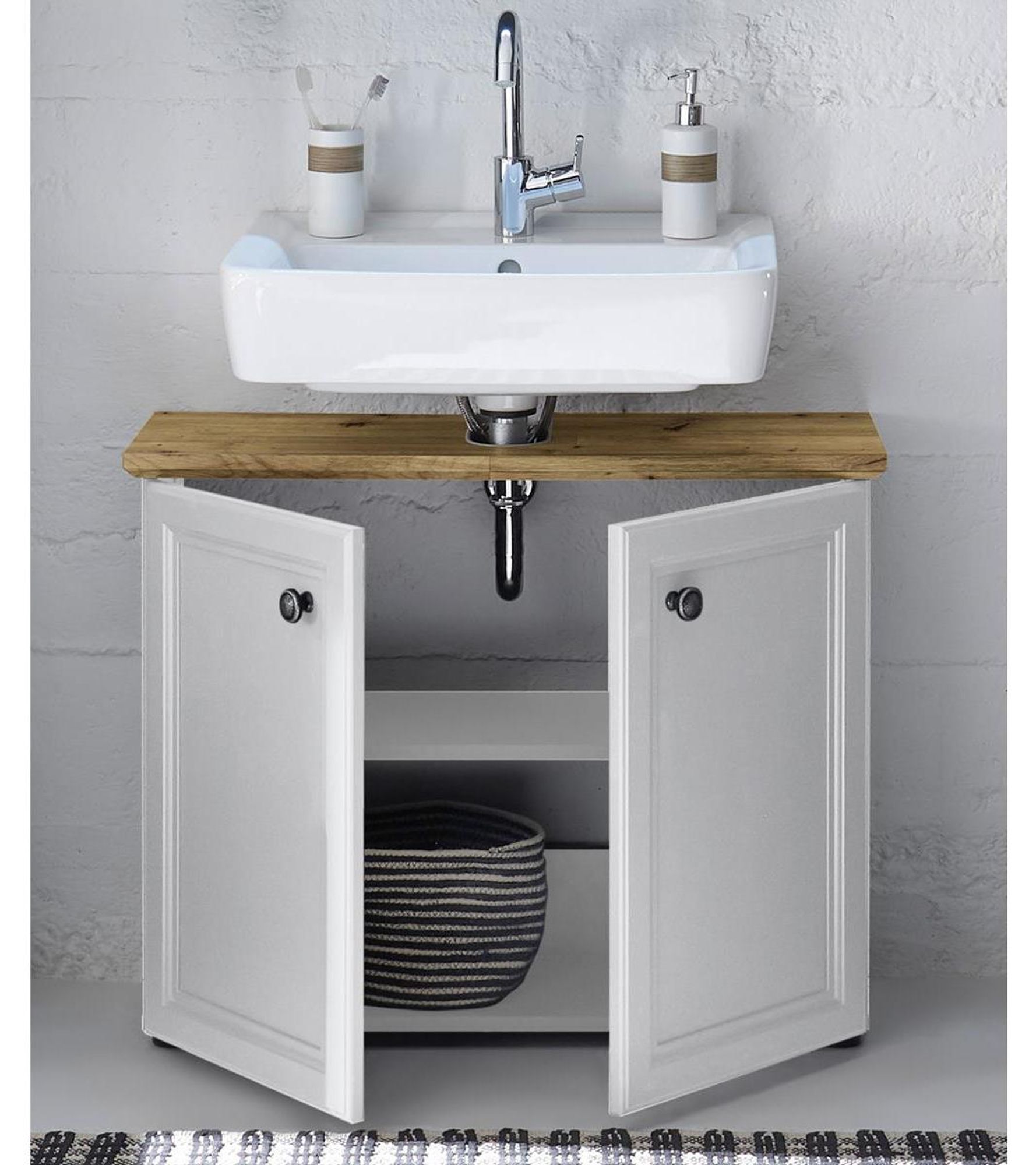 Tomlin I – Waschbeckenunterschrank im modernen Landhausstil mit viel Stauraum