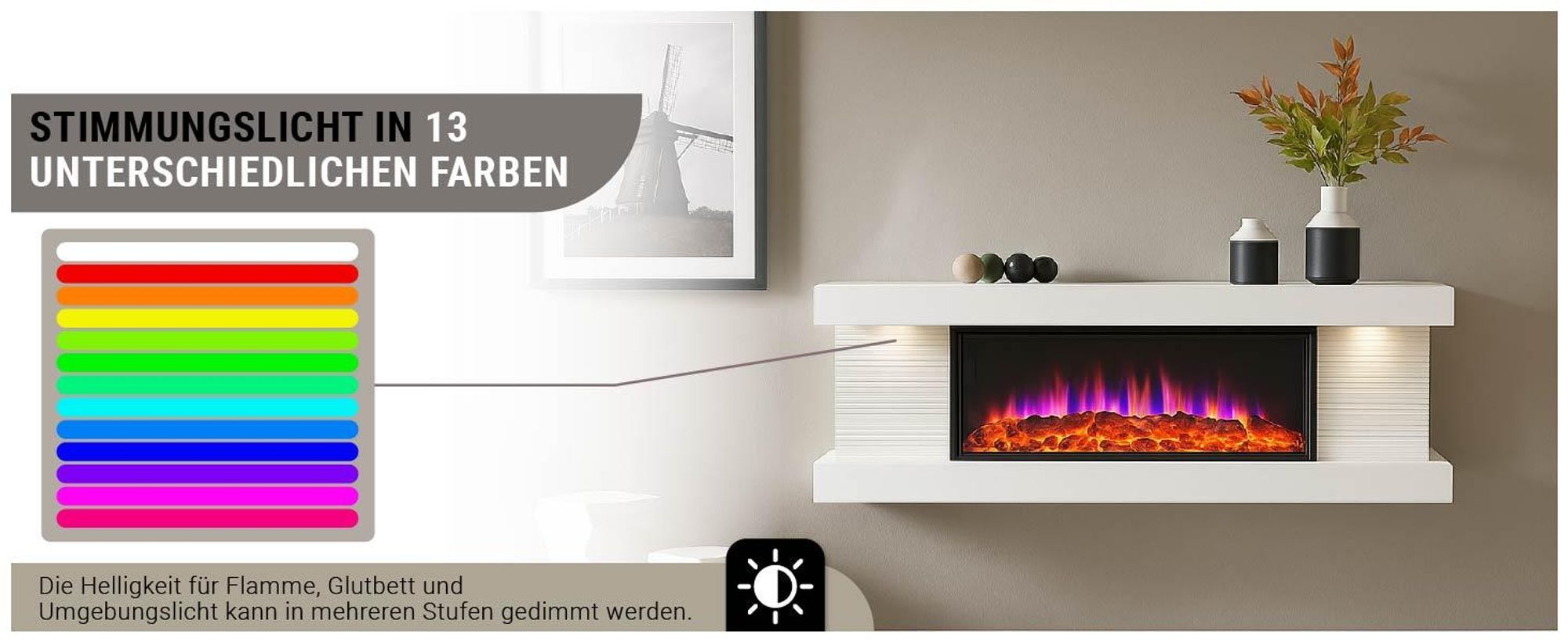Elektrokamin BALDERIA Lumina - Wandkamin - Weiss