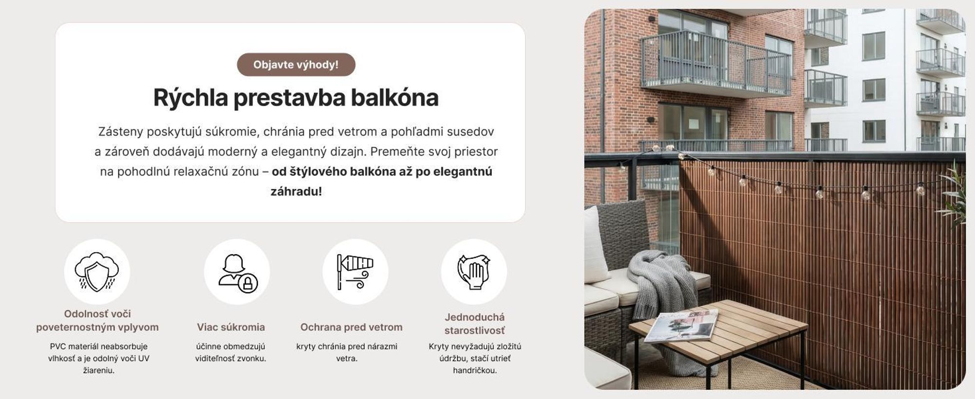 Zástena Balkón, Terasu, Záhradu, PVC, Mazovia 100x300 cm Sivá, Odolná Voči Vetru, Poveternostným Vplyvom a UV Žiareniu, Bez Vŕtania Zástenová Rohož,