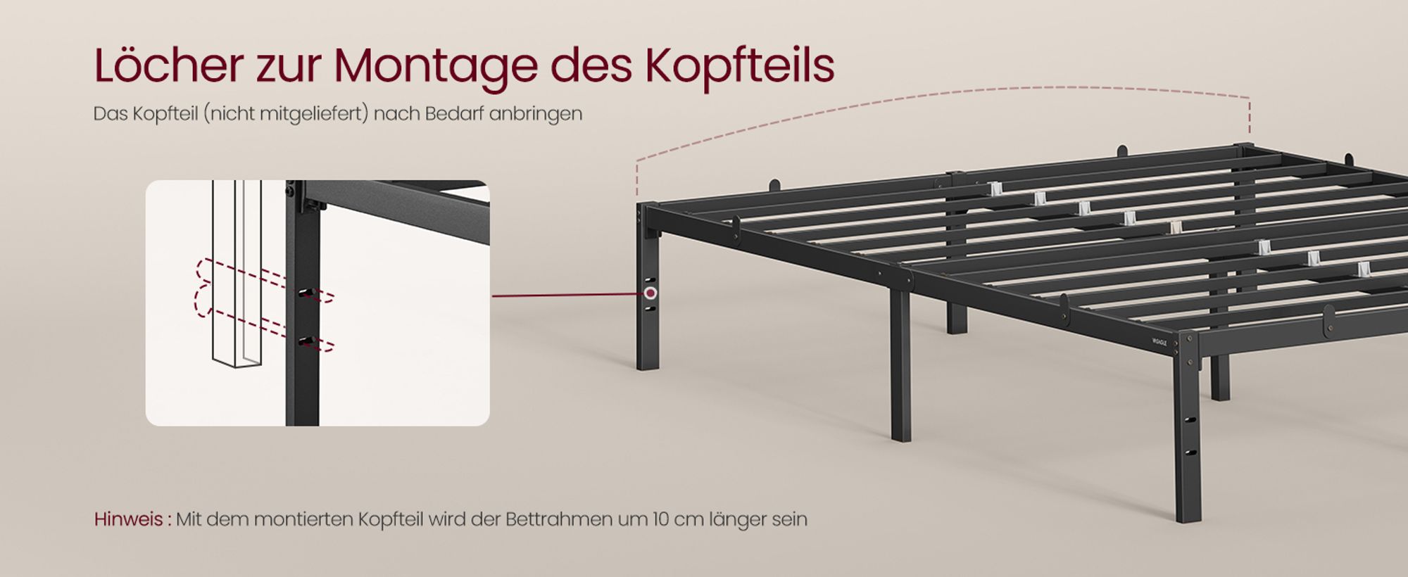 VASAGLE Doppelbettgestell, Bett, 140 x 200 cm, Metallbett, Bettrahmen, Unterbettaufbewahrung, modern, Gästebett