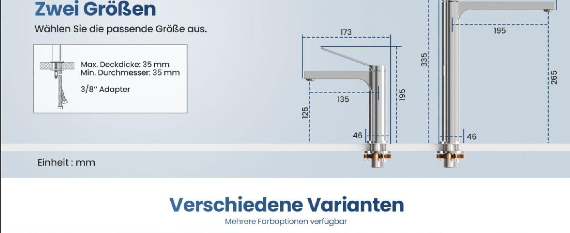 EMKE Wasserhahn Bad Chrom 195x173x46mm, Messing, Keramikkartusche, Badarmatur, Mischbatterie Waschbecken-Armatur, Waschtischarmatur
