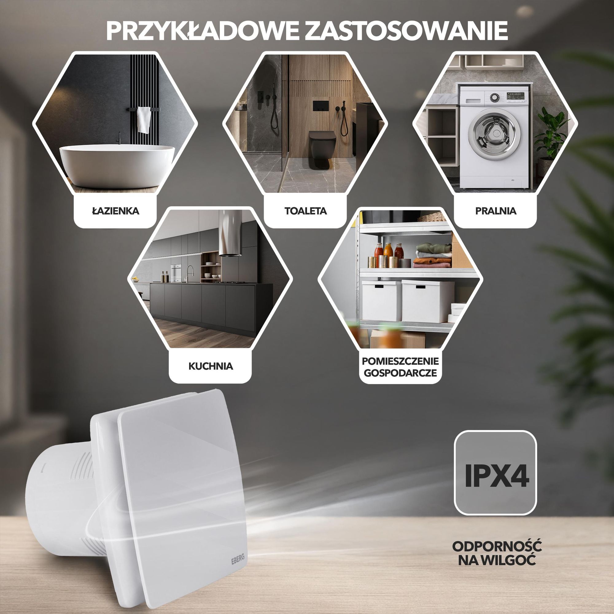 EBERG AXI 150 Wentylator Łazienkowy 150 mm Klapa Zwrotna Biały