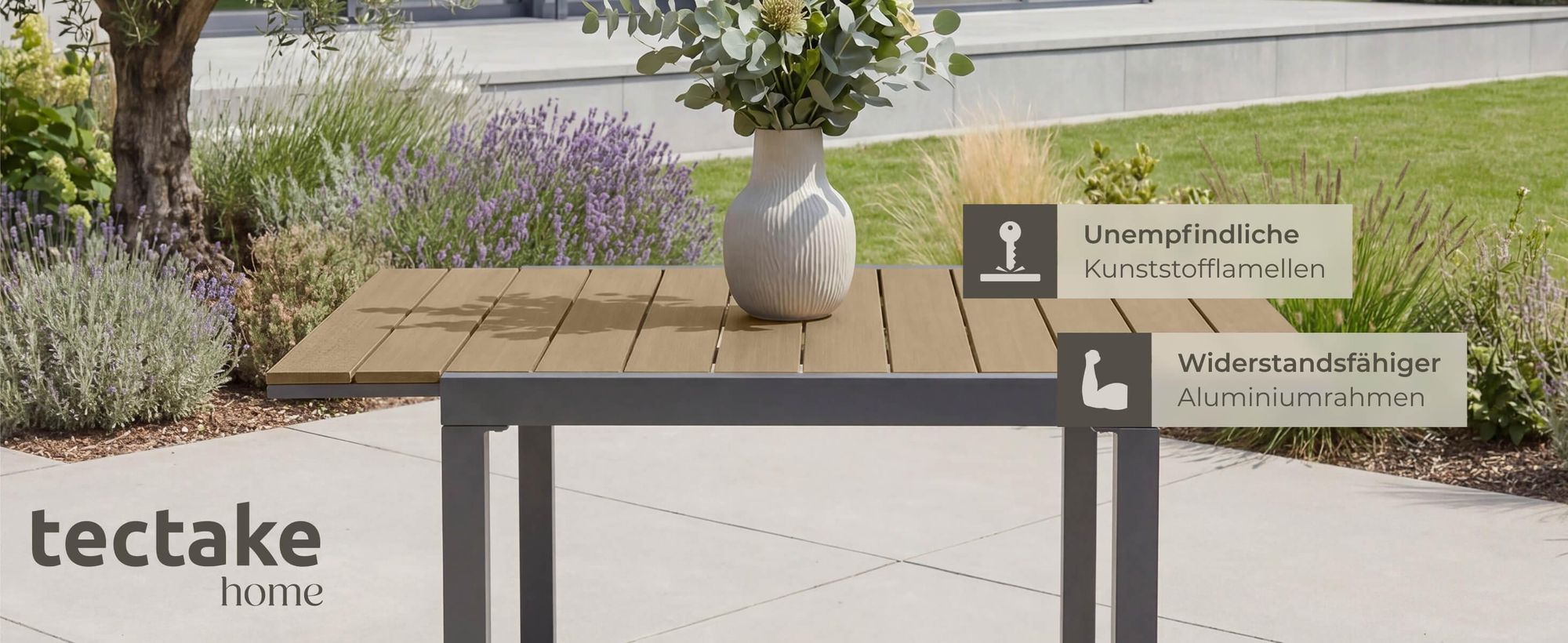 tectake® Aluminium Gartentisch Inca für 4-6 Personen, ausziehbar 80–120 x 80 x 74 cm