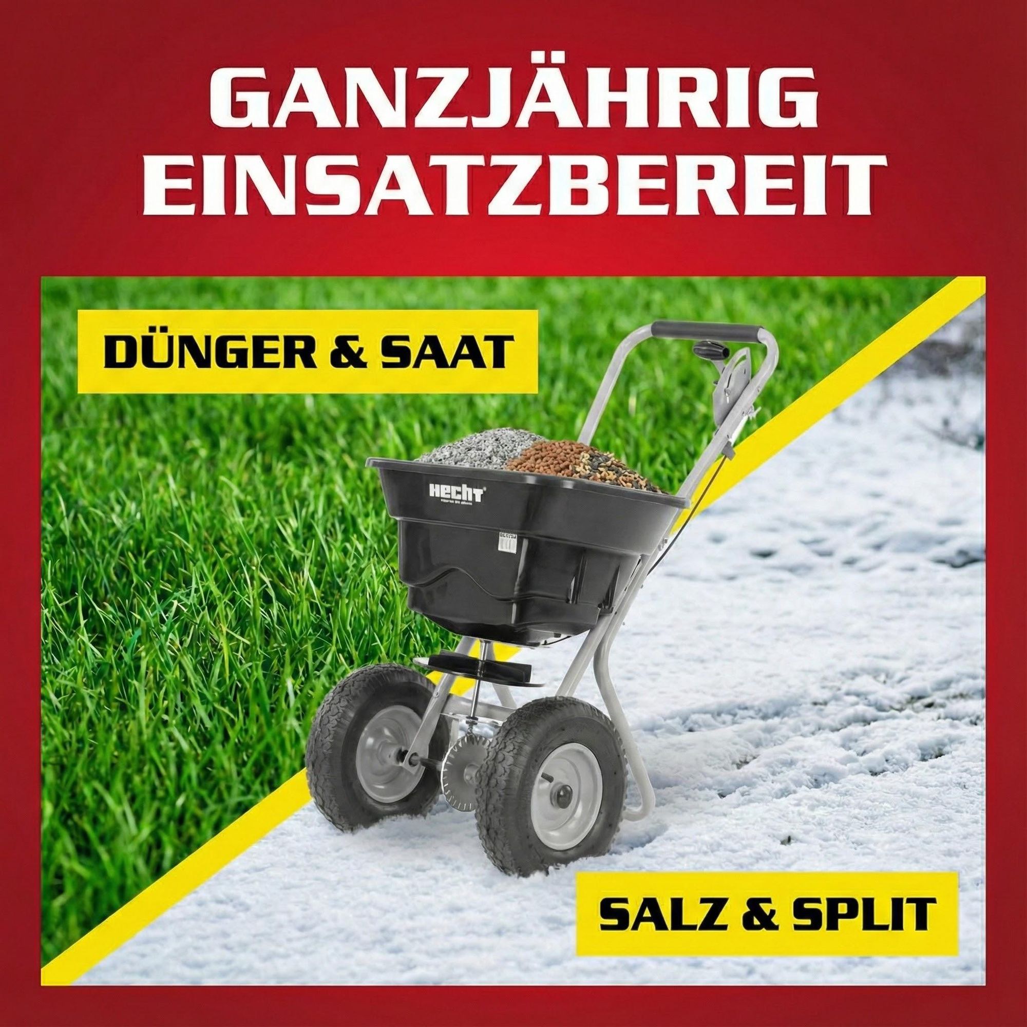 HECHT 229 Streuwagen mit Schutzabdeckung | 29 Liter | bis 36 kg | Trichtersieb | Dünger Saatgut Streuer