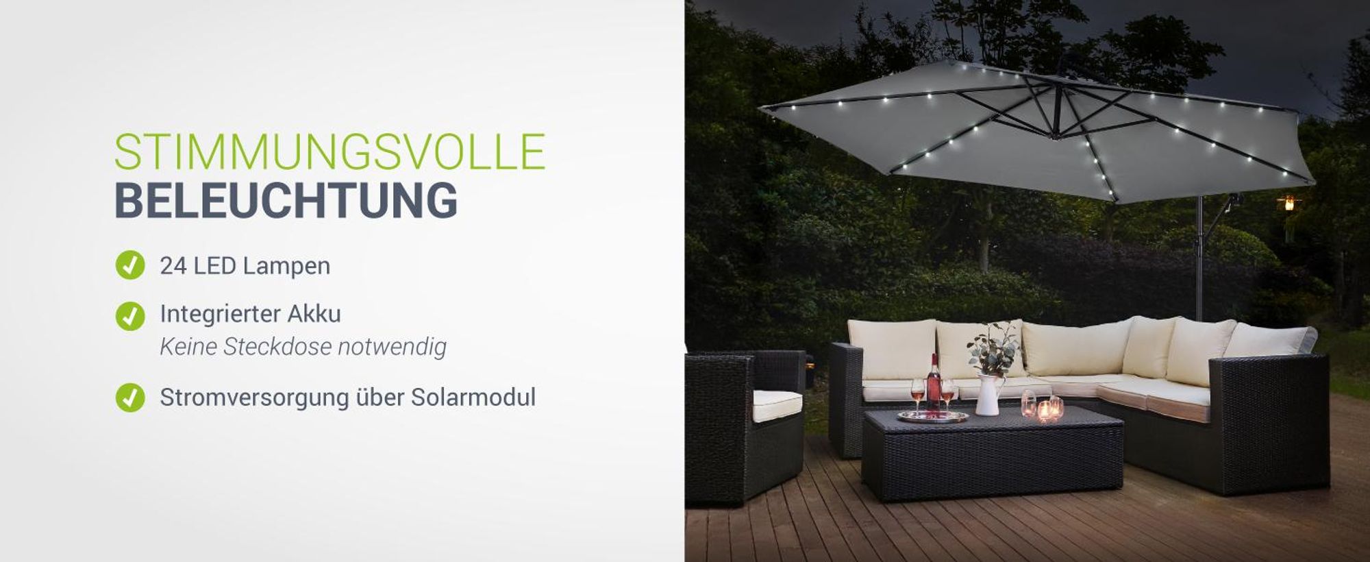 Juskys Ampelschirm Brazil 350 cm mit LED, UV-Schutz, Kurbel & Hülle - Grau