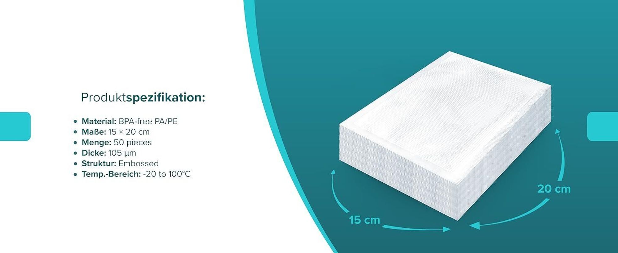 Sillar Vakuumbeutel 100er Set 20x30 cm – Kochfest, Sous Vide & Gefrierbeutel, BPA-frei
