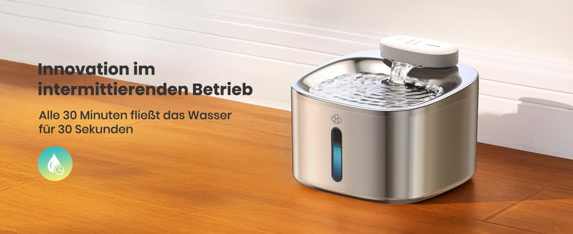 Oneisall Trinkbrunnen Kabellos, 3.5L mit Bewegungsmelder, 60 Tage Batteriesdauer