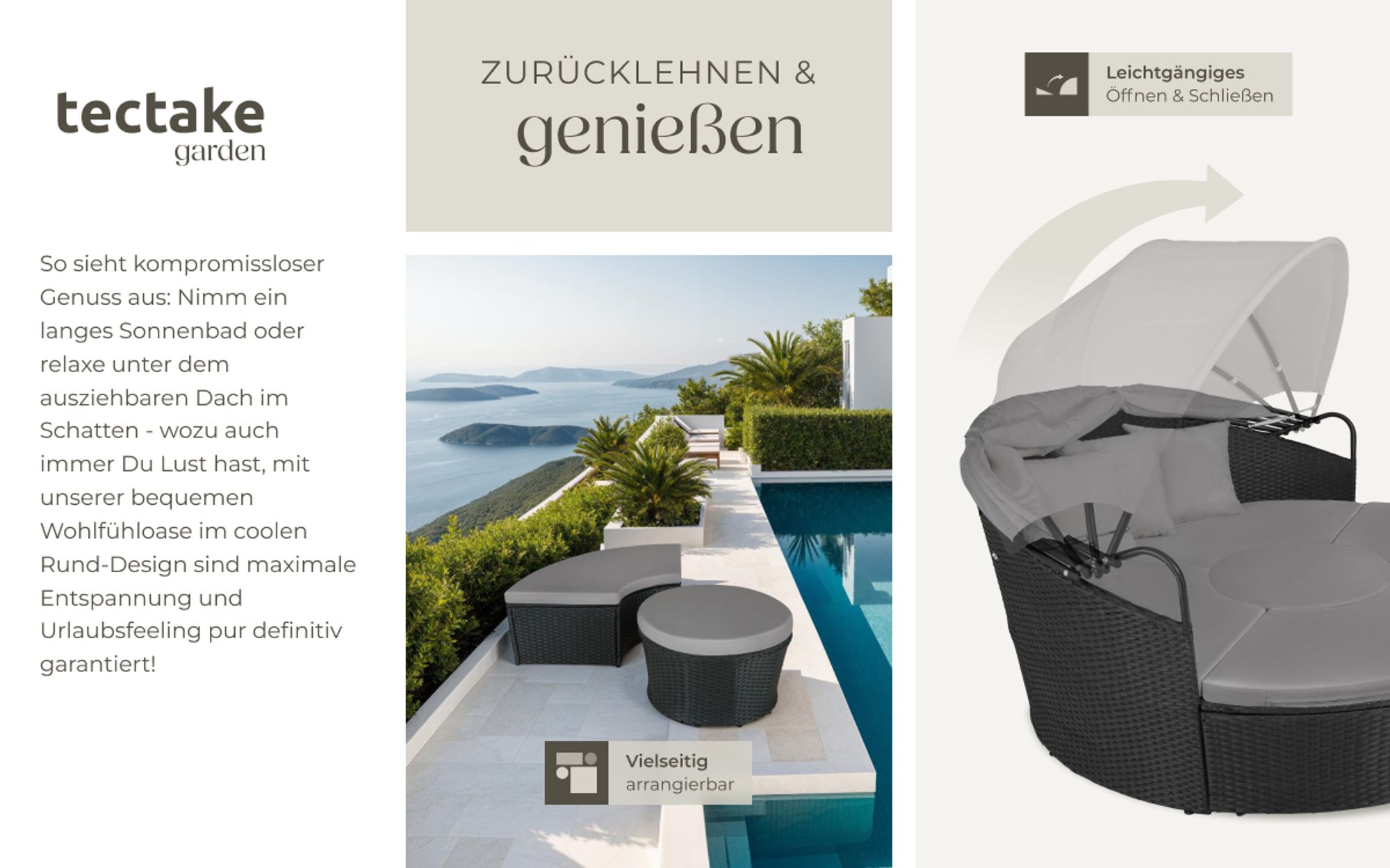 tectake® Rattan Sonneninsel Santorin widerstandsfähig UV-beständig