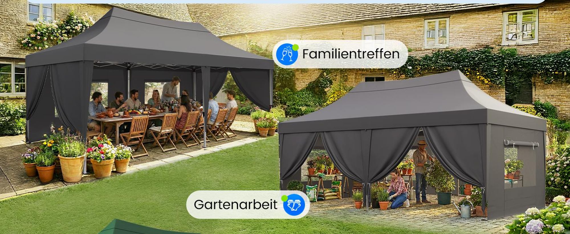 Quictent Pavillon 3x6m Faltpavillon Wasserdicht Stabil mit 6 Seitenteilen Partyzelt Pop Up Camping Pavillon Gartenzelt Gartenpavillon für Garten,Party