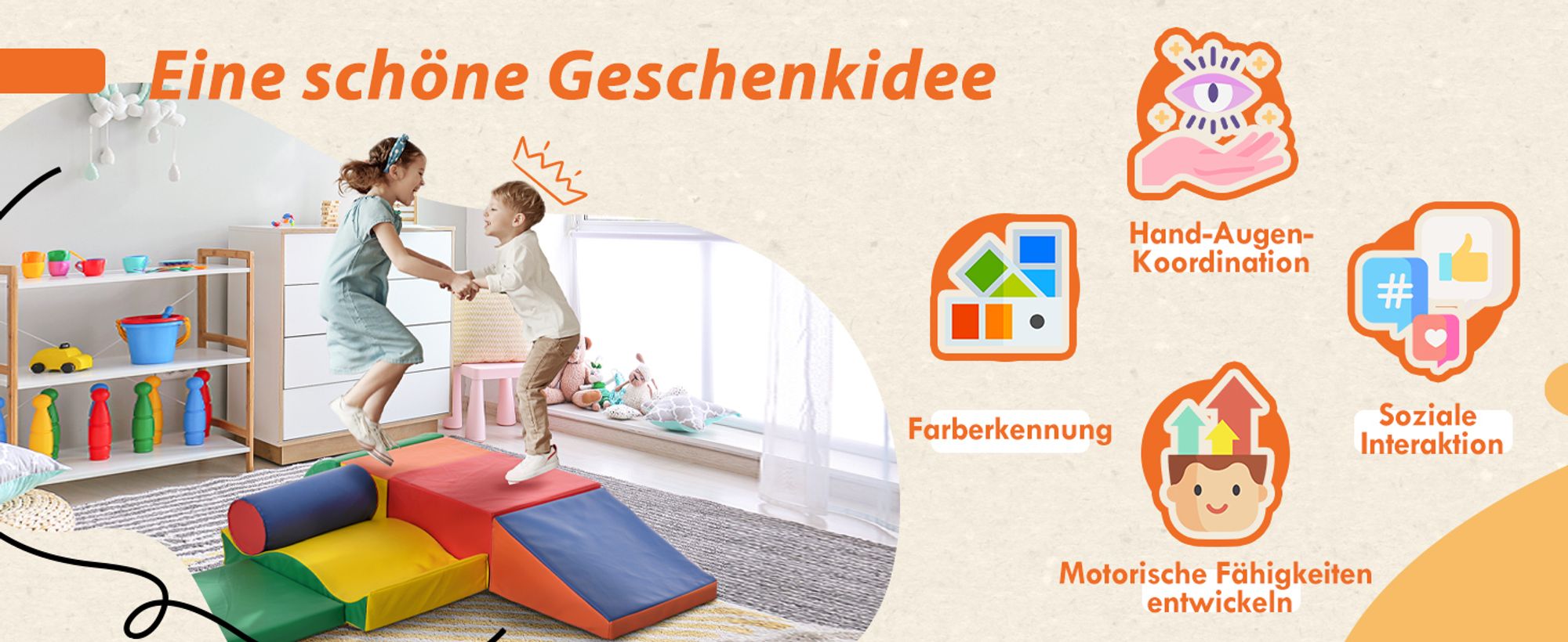 HOMCOM 7-tlg. Softbausteine, Bausteinset zum Klettern, Riesenbausteine, Bunt