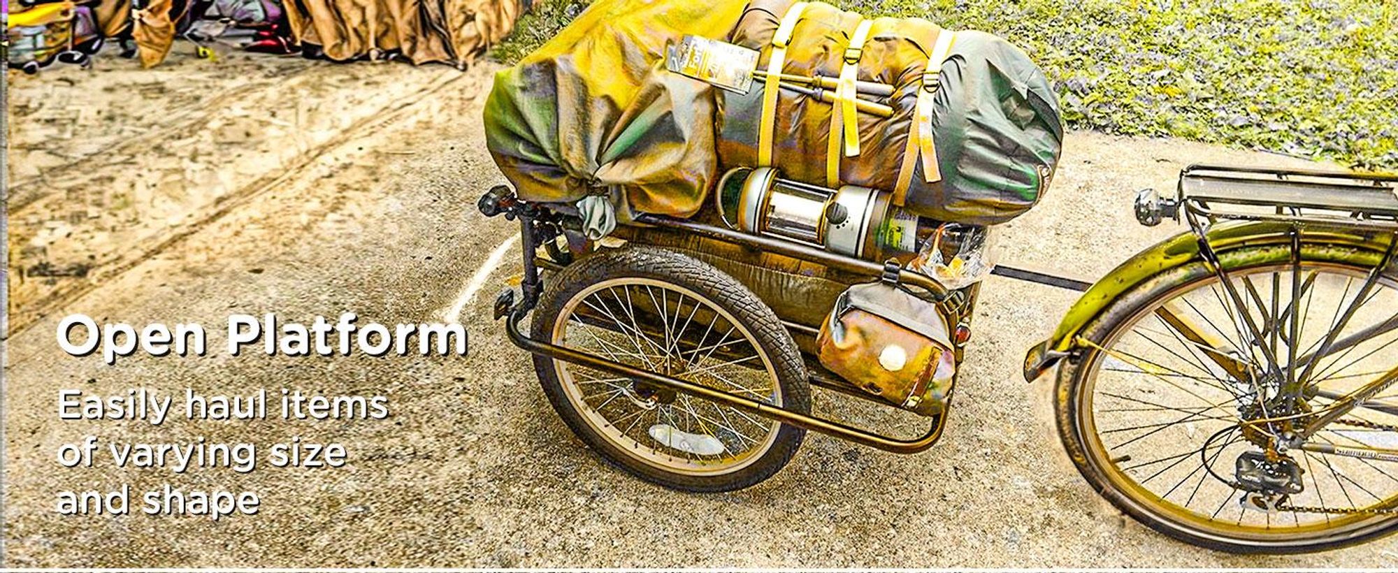 Przyczepa rowerowa HOMCOM, przyczepa towarowa do rowerów, ładowność 40 kg, zaczep do wózka ręcznego, stal, kolor czarny, 139 x 71,5 x 49 cm