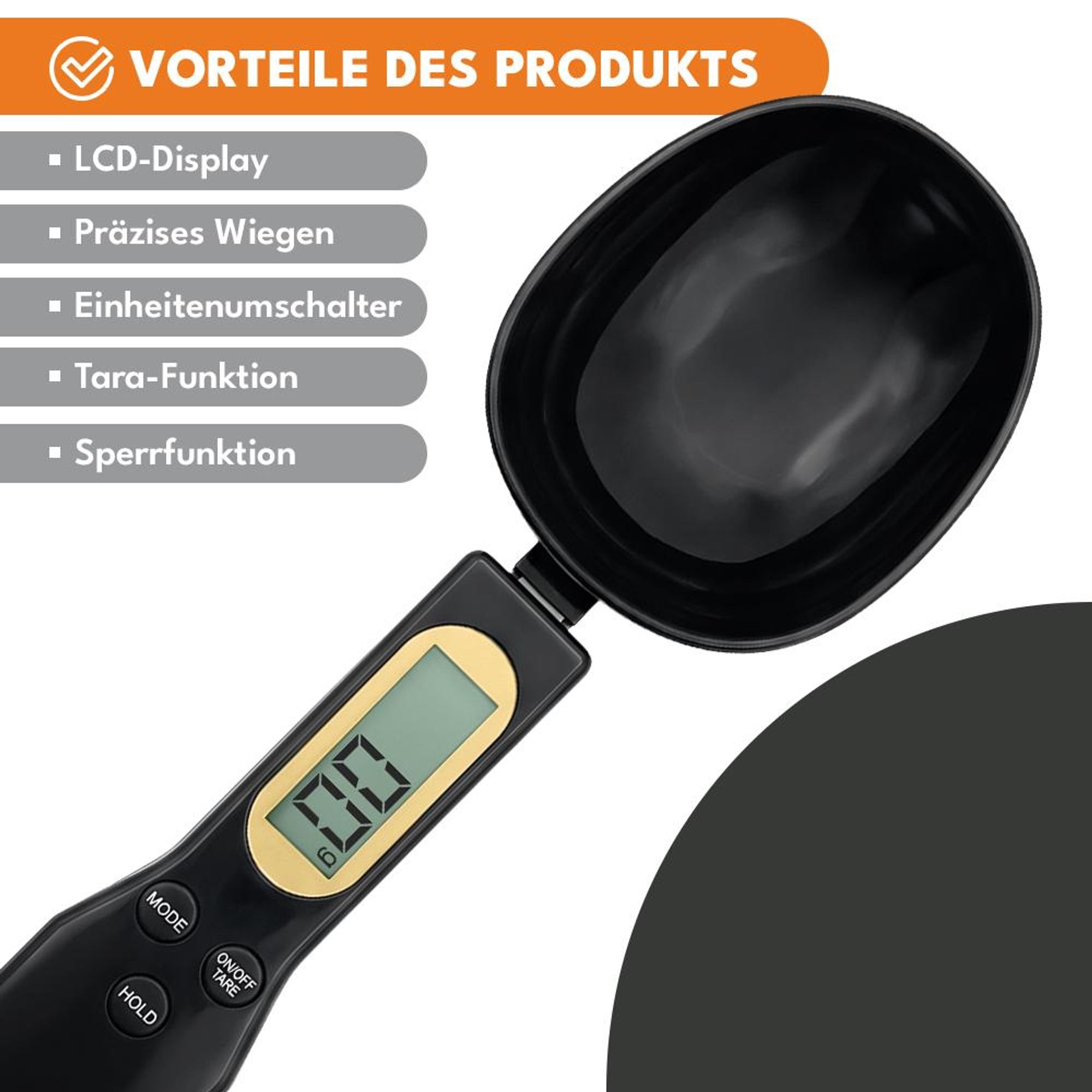 KRUMAD Digitale Löffelwaage 0,1 g präzise bis 500 g, Küchenwaage mit LCD Display, Messlöffel Gramm, Feinwaage für Gewürze, Backen & Kochen