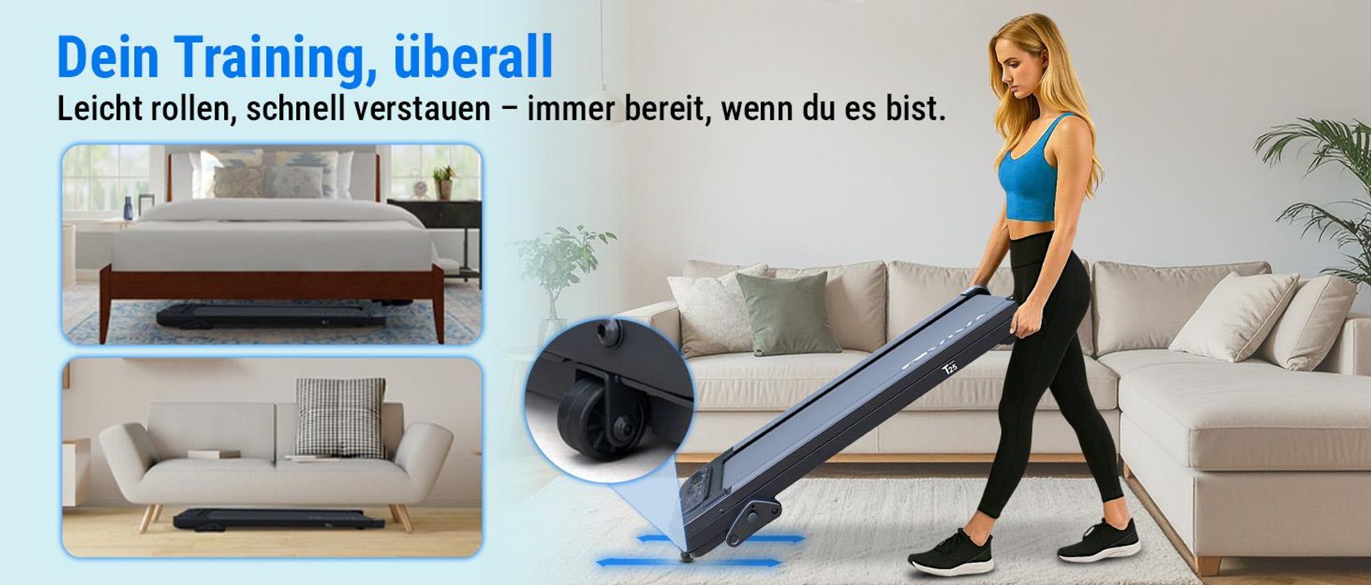 Walking Pad Laufband klappbar AsVIVA T25 Heimtrainer bis 6 km/h mit 5% Steigung leise kompakt für Zuhause & Büro
