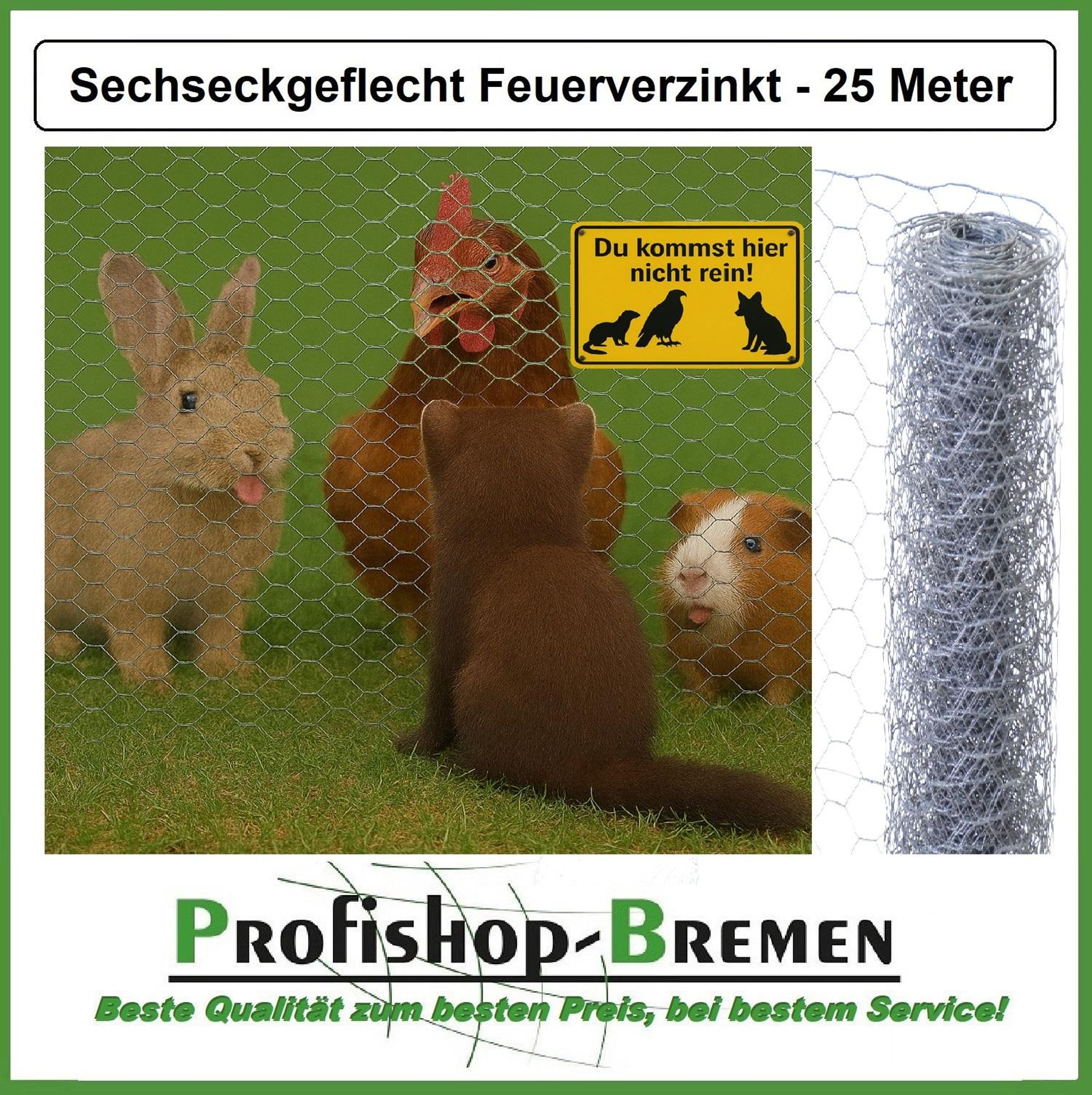 Kaninchendraht / Sechseckgeflecht / Maschenweite 25mm / Höhe 300mm / Länge 25m / verzinkt / € 0,44 pro Meter