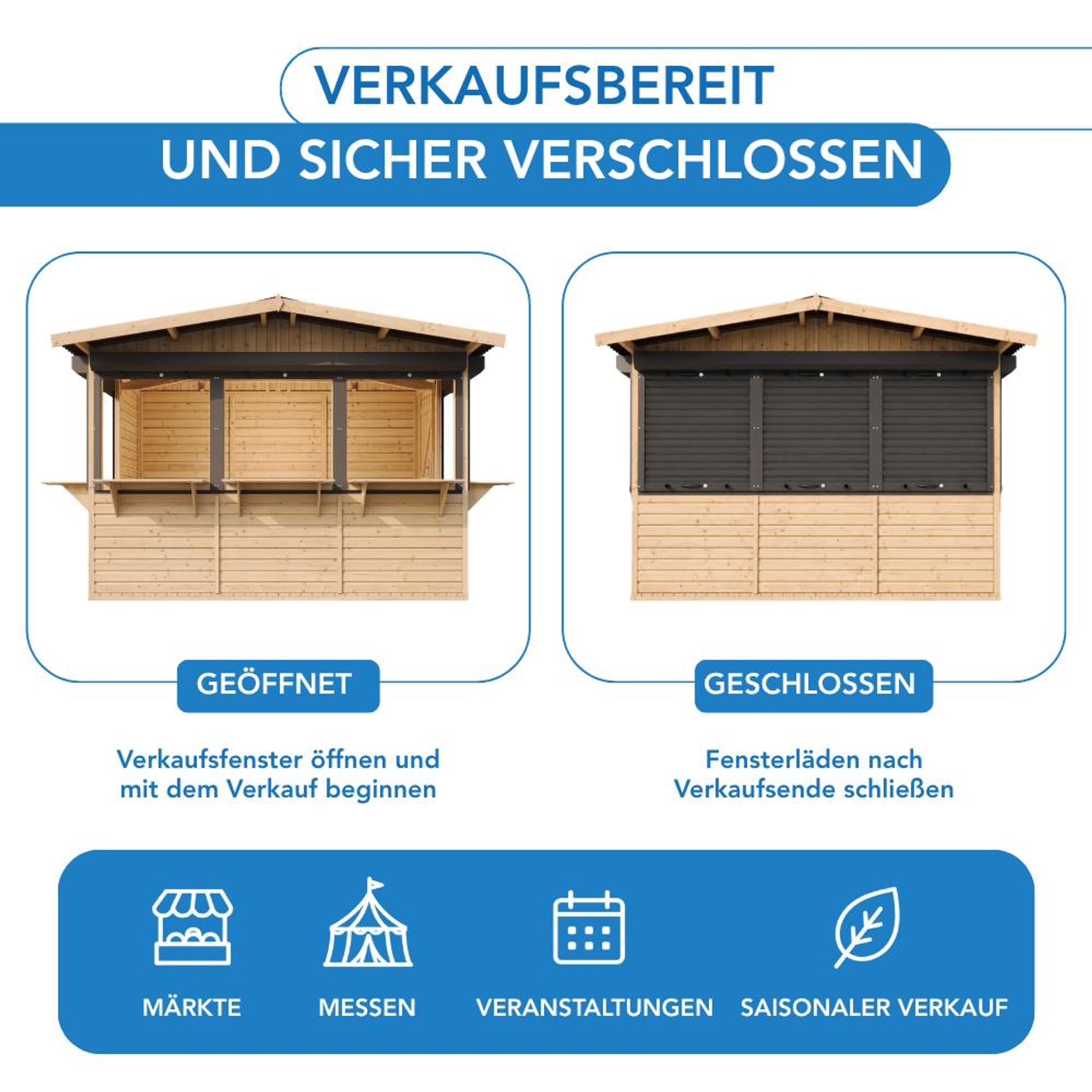 Holz Gartenhaus, Marktbude Holz - 263 x 336 cm / 6 m² TIMBELA M150BZ