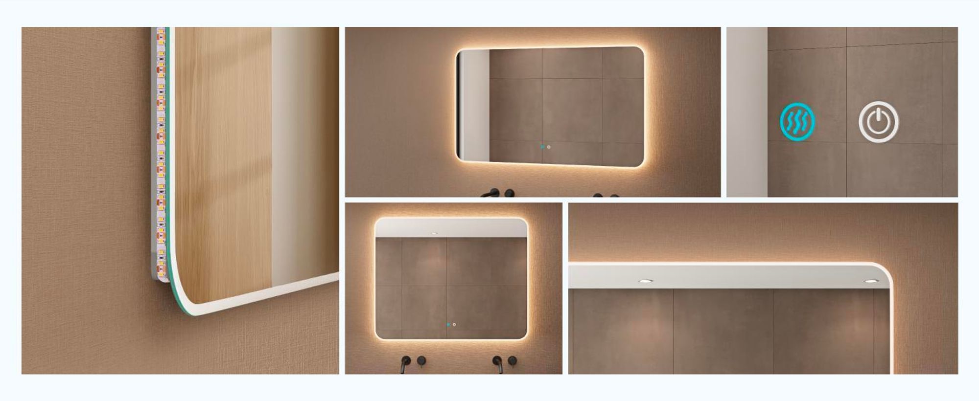 doporro Design LED-Spiegel Wandspiegel 140x70cm Badezimmerspiegel Beschlagfrei 5 mm Glas durch Antifog-Schicht Nova-02