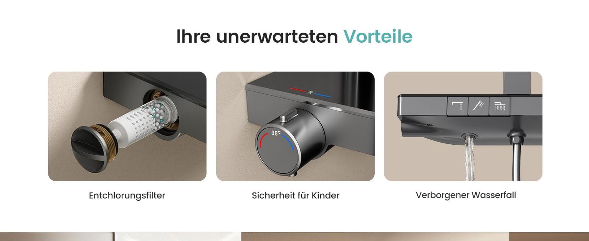 EMKE Duschsystem mit Thermostat,  Duschpaneel, Luxus-Regendusche 36x24cm, 3-in-1 Bad- & Duscharmaturen für Ihr modernes Bad, KTW, Anthrazit Matt