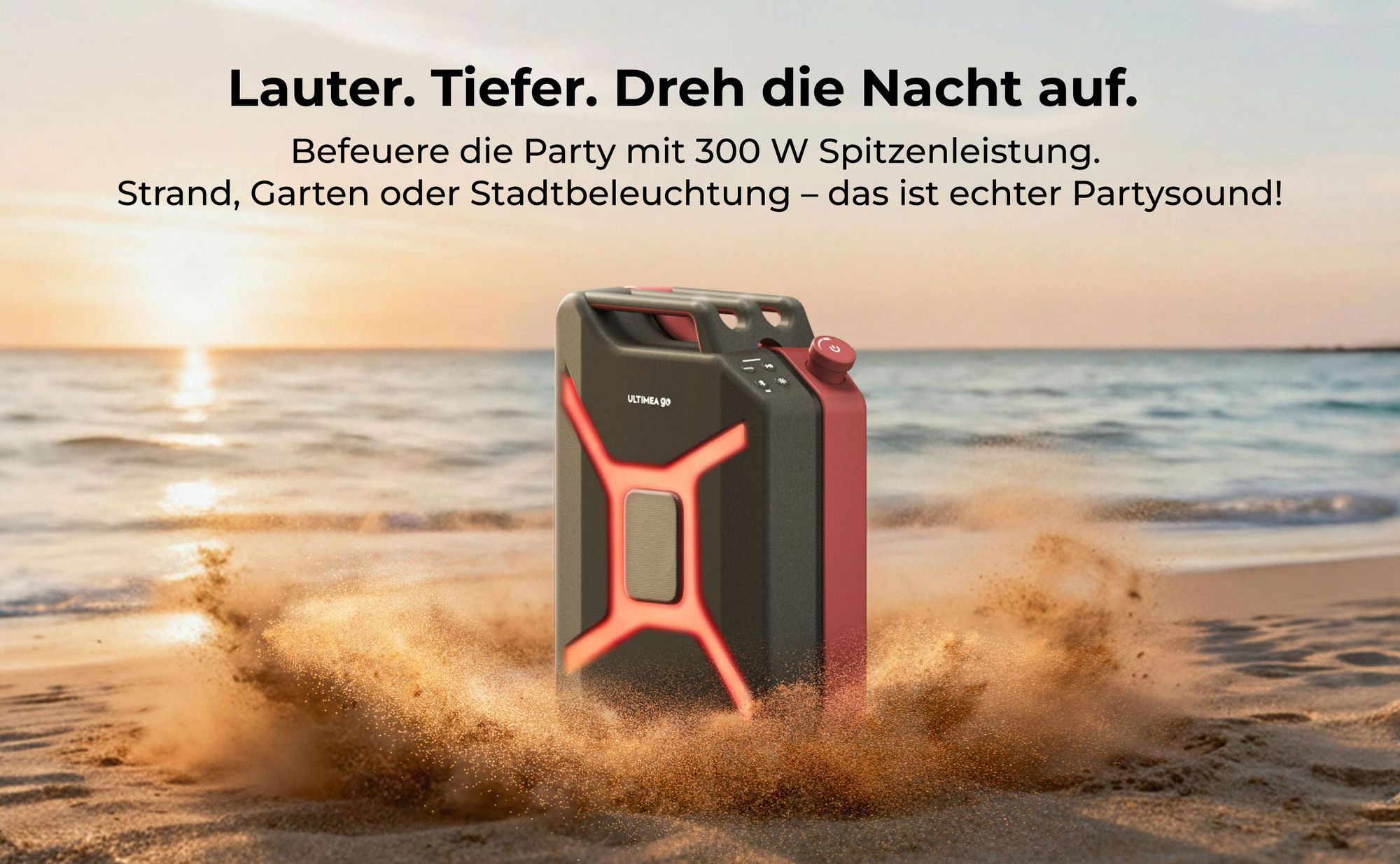 ULTIMEA Go tragbarer Party-Lautsprecher, 300 W Bluetooth PartyBox mit Bass-Boost, RGB-Beleuchtung, Mikrofon-/Gitarreneingang, Party & Outdoor, Rot