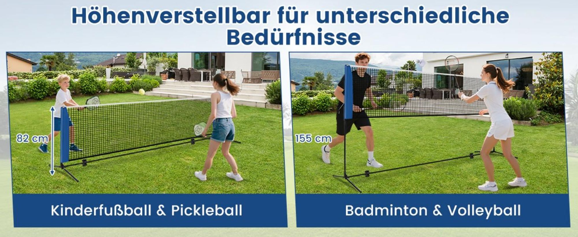 COSTWAY Badmintonnetz Outdoor, Federballnetz höhenverstellbar mit 2 Federbällen & Tragetasche, Badminton Set tragbar mit Netz