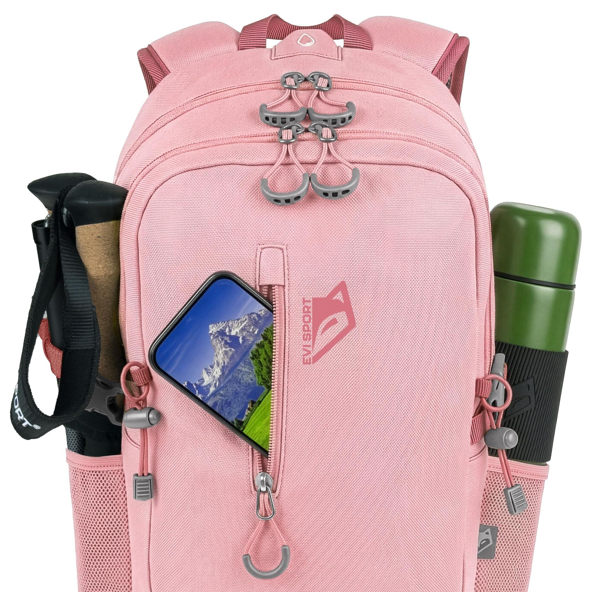 Plecak Turystyczny Trekkingowy Górski 25L EVI SPORT TRAILPACK Męski Damski Mocny Wodoodporny z Pokrowcem Laptop Miejski Rowerowy - różowy