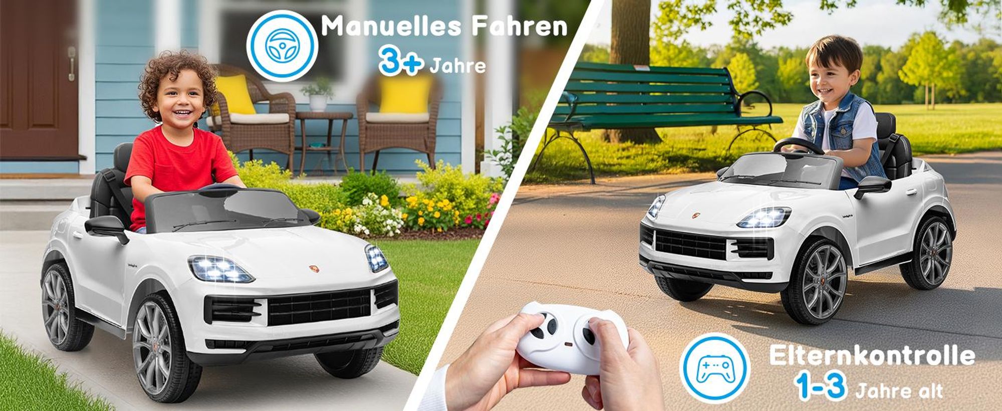 FCH Kinder Elektroauto 12V Kinderauto Elektrisch 2,4G-Fernbedienung, Porsche Cayenne Elektrofahrzeuge mit MP3, Musik, Hupe, LED-Leuchten (Weiss)