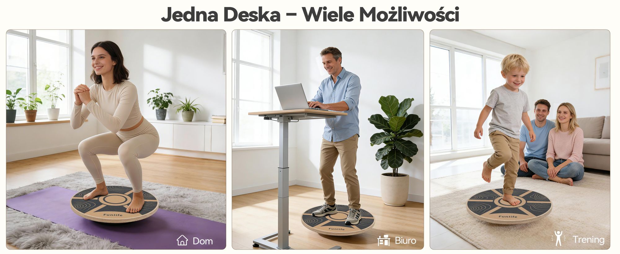FunLife TERRA – deska do ćwiczeń równowagi, okrągła, wykonana z drzewa brzozowego – urządzenie do treningu równowagi, koordynacji i stabilizacji, obracające się o 360°, przeznaczone do wzmocnienia mięśni brzucha, wytrzymuje obciążenie do 100 kg
