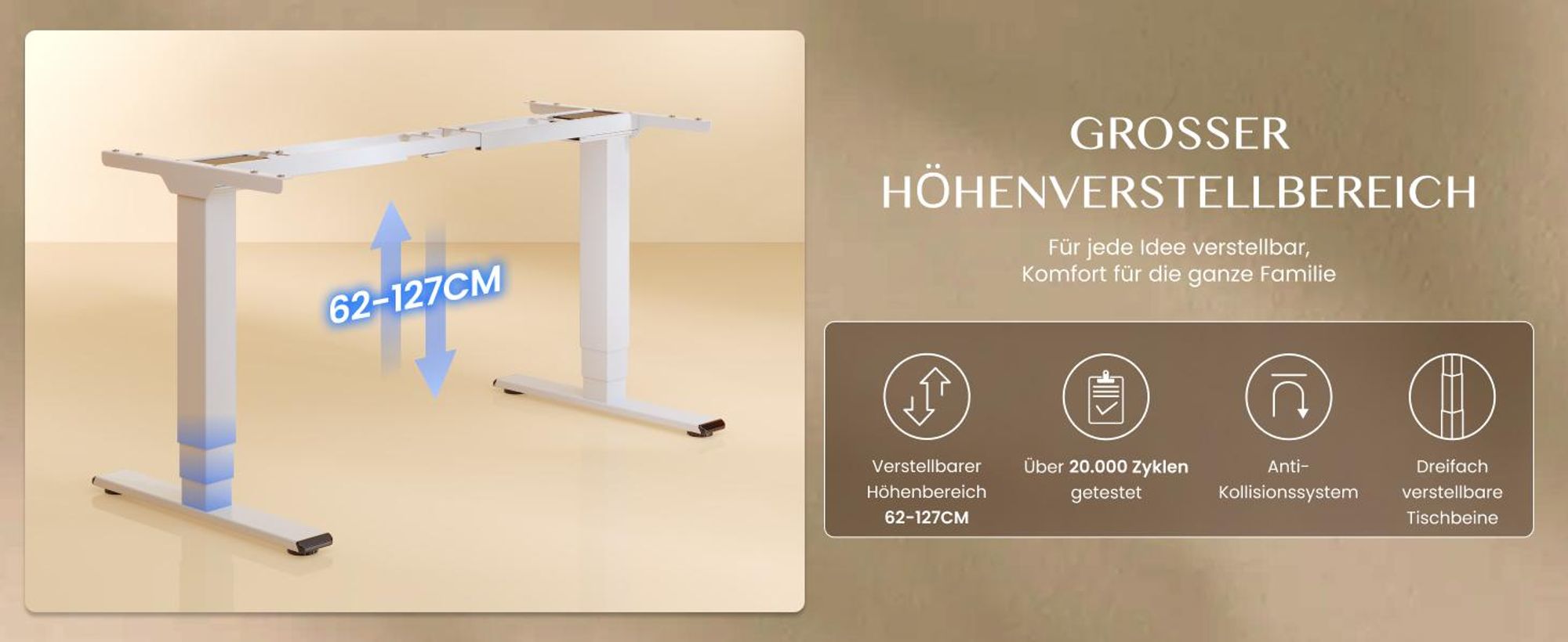 FLEXISPOT EC5 Pro Höhenverstellbarer Schreibtisch Elektrisch Tischgestell, 160KG Tragkraft, 2 starke Motoren, Piano-Tasten-Design, USB-Anschluss, Weiß