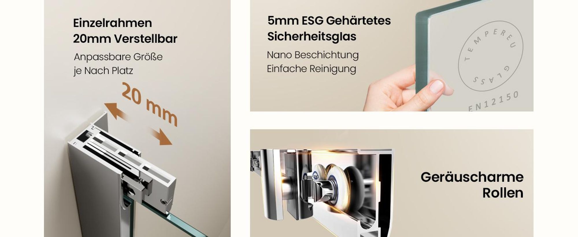 EMKE Duschkabine 90 x 90 x 195 cm Viertelkreis Duschabtrennung Schiebetür 5mm ESG Sicherheitsglas, Nano-Beschichtung