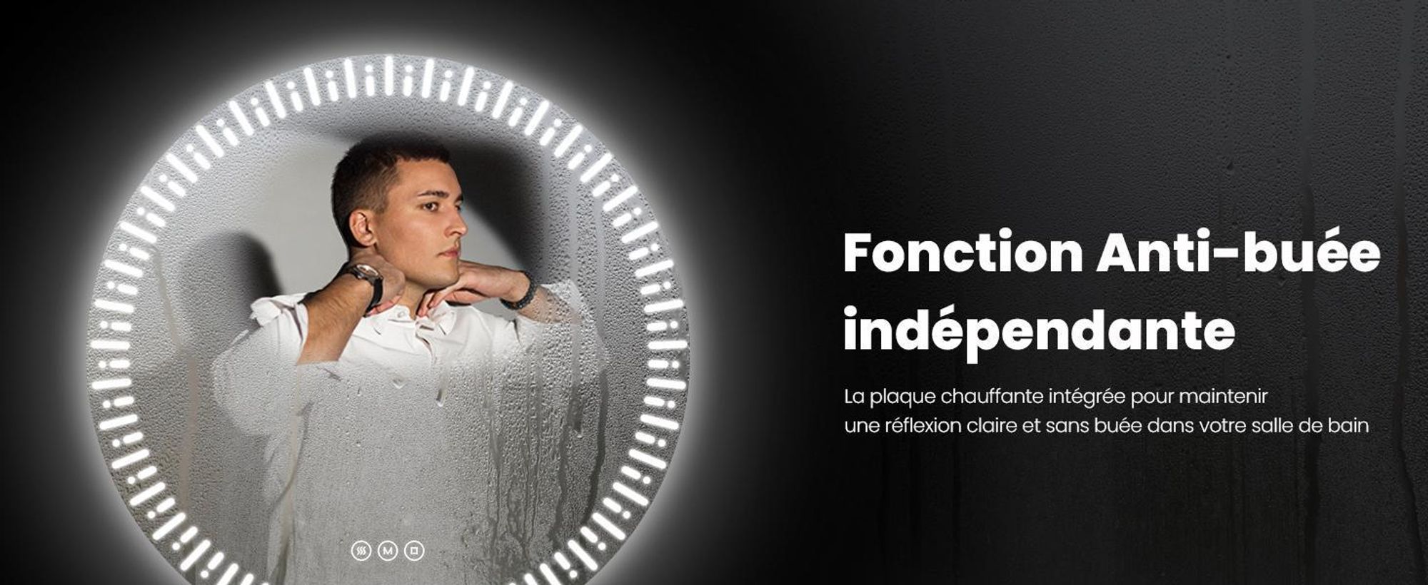 EMKE Miroir de salle de bain avec éclairage LED Miroir 50 cm avec antibuée, variateur 3 couleurs de lumière Miroir de salle de bain mural avec interrupteur tactile