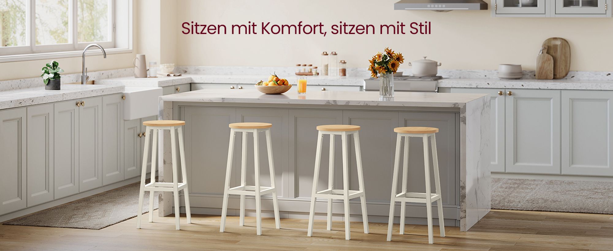Barhocker, 2er Set, Barstühle, Küchenstühle mit Fußstütze, 74cm