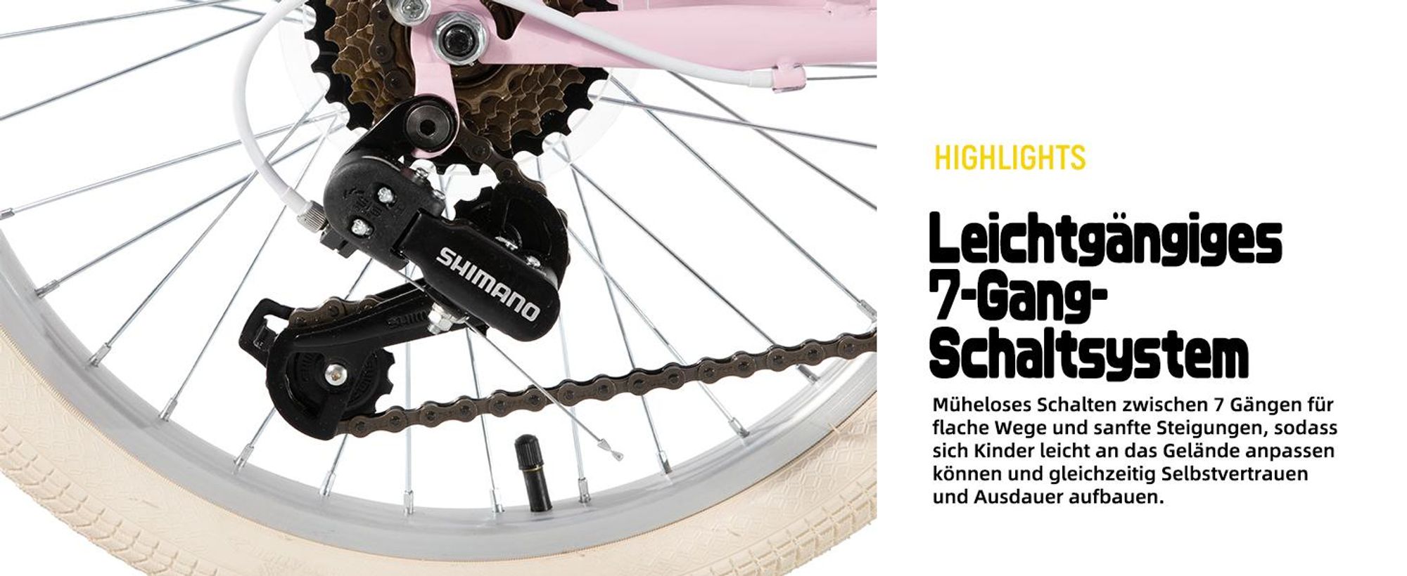 Mädchen Kinderfahrrad 20/24 Zoll, 7-Gang Shimano, V-Bremsen, Weidenkorb, Prinzessinnen Stil
