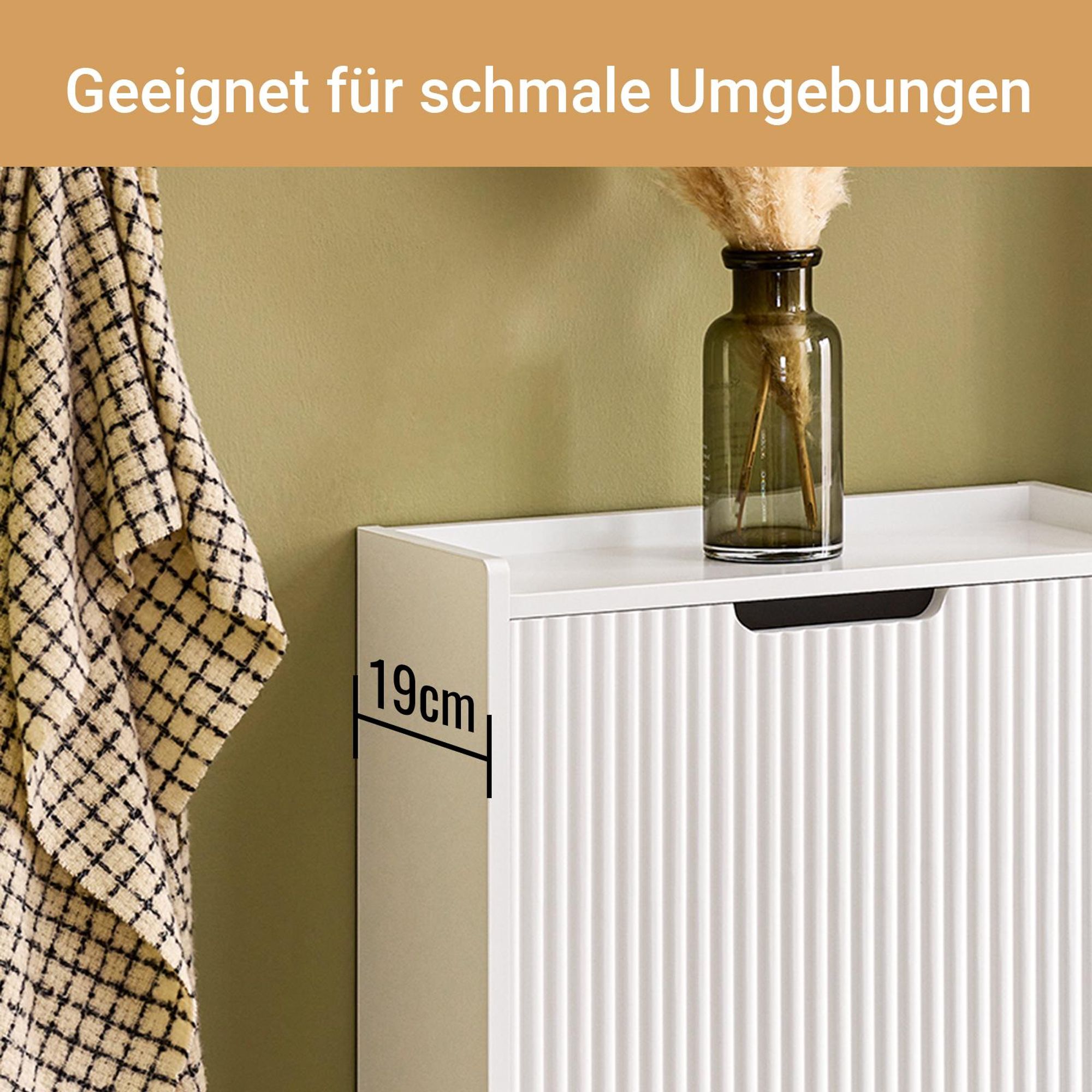 SoBuy schmaler Schuhkipper 19 cm tief mit 2 Klappen, Schuhschrank für Flur mit geschlossenem Stauraum, platzsparendes Schuhregal für Eingänge FSR177-W