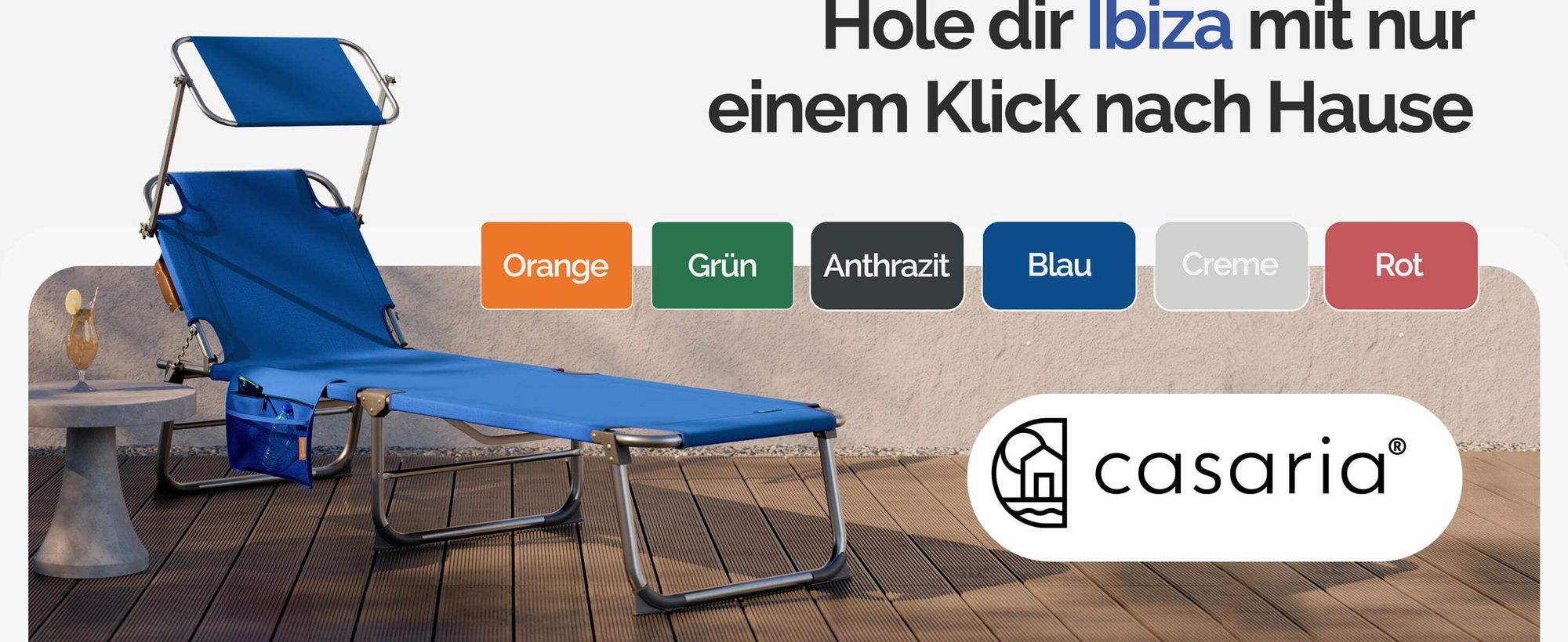 CASARIA® Sonnenliege Klappbar Wetterfest Aluminium Gartenliege Mit Dach 150 kg Belastbar Seitentasche Tragegriff Liegestuhl Relaxliege Garten Blau
