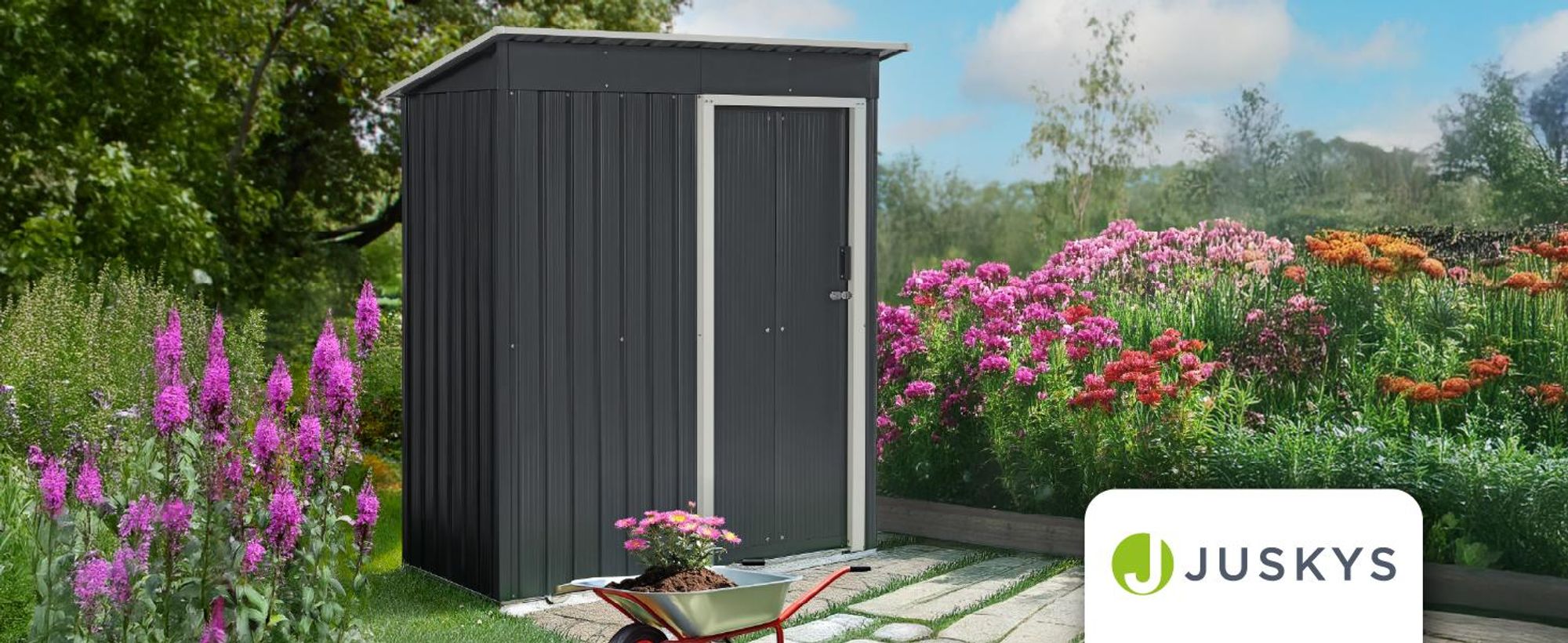 Juskys Metall Gerätehaus S mit Pultdach, Schiebetür & Fundament - 1 m² - Anthrazit
