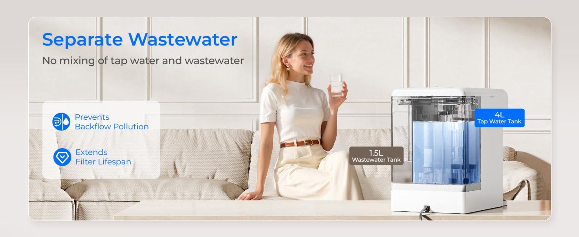 Waterdrop M6SL Mineralisiertes Auftisch Osmoseanlage, Raumtemperatur | Glaskaraffe, 8-Stufen-Filtration, 3:1 Rein- zu Abwasser, NSF/ANSI 58 & 372 , BPA-frei