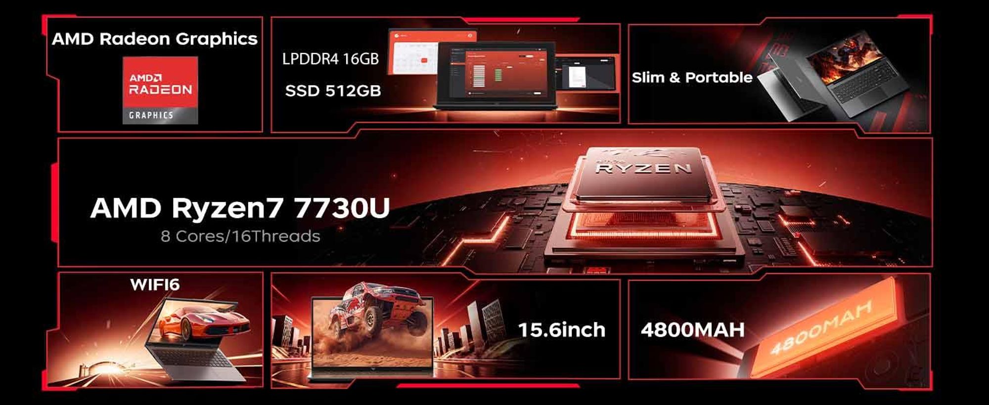 ACEMAGIC LX15Pro Laptop, 15,6" AMD Ryzen 7 7730U Gaming Laptop mit Tastaturschutzfolie Notebook, 16GB LPDDR4 RAM 512GB SSD,Windows 11 Pro,Wifi 6