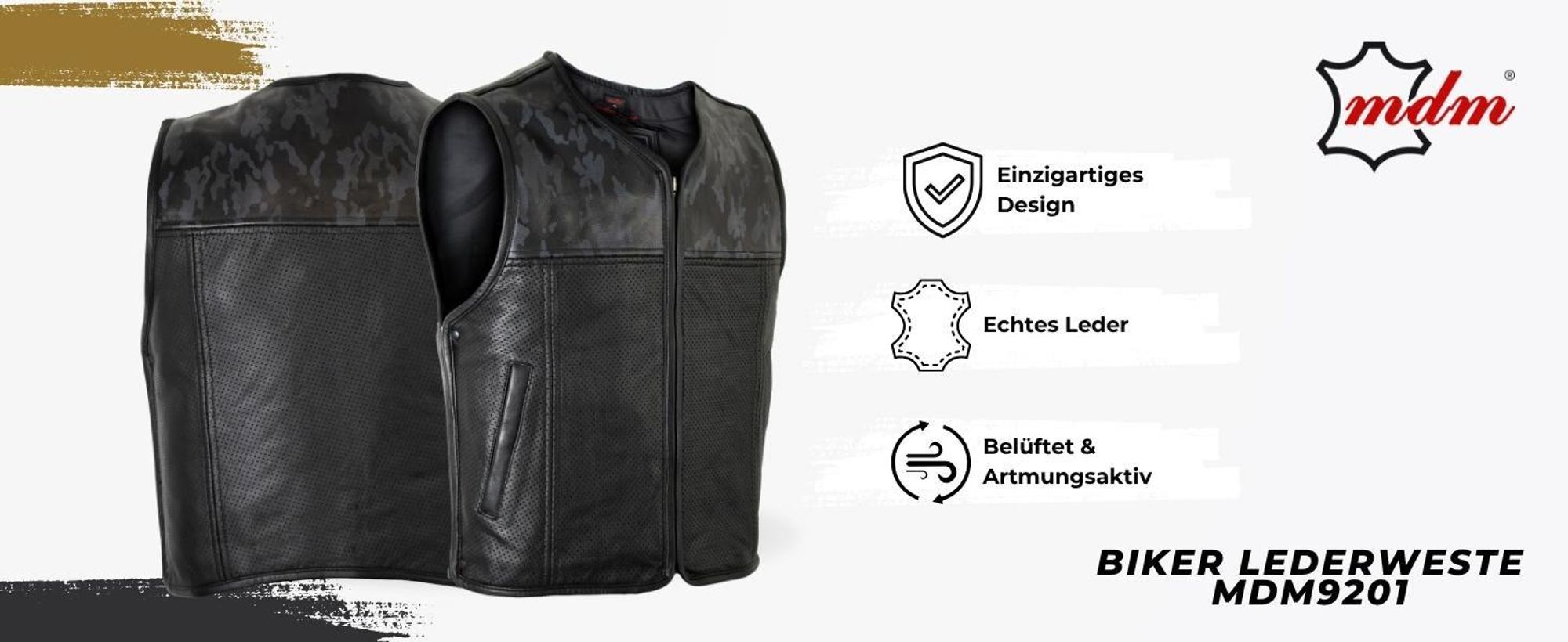 Herren Biker Black Camo Lederkutte Lederweste Motorrad Custom Kutte Perforiert(XL)