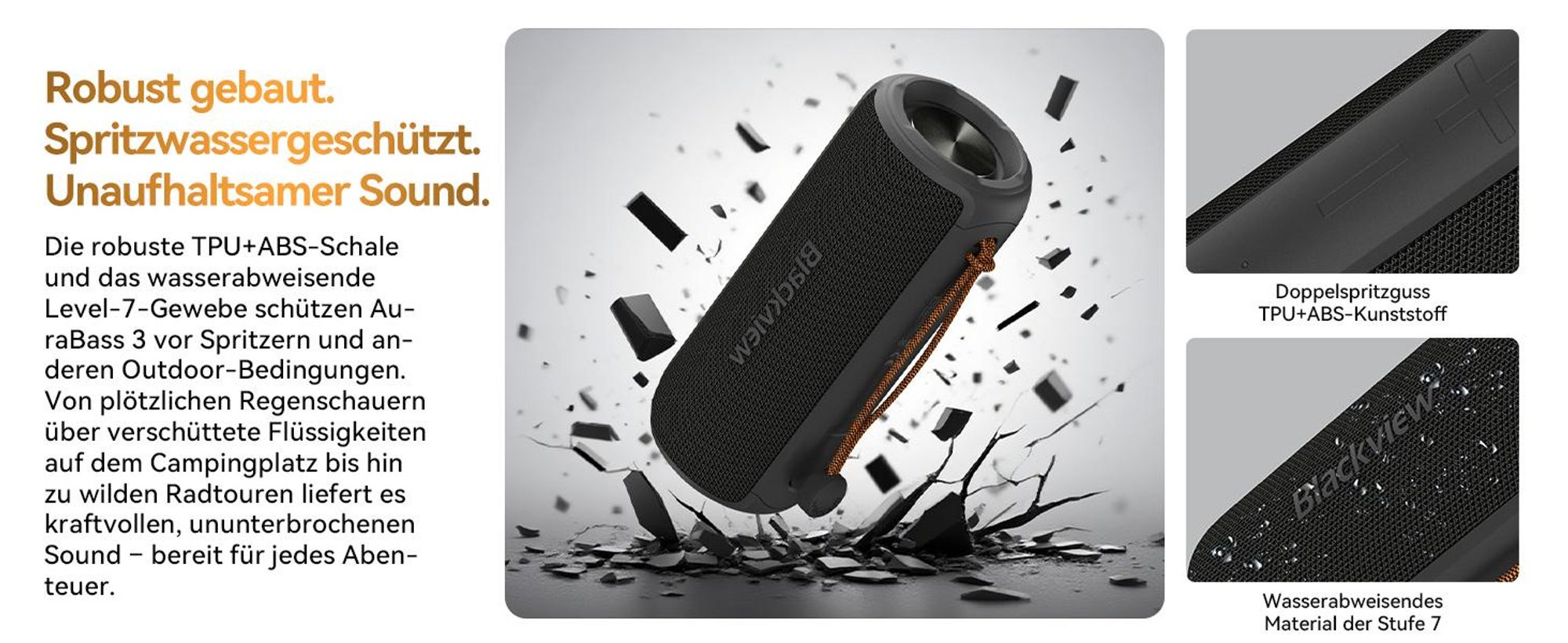 Blackview Aurabass 3 Bluetooth Lautsprecher Bluetooth 5.3 Tragbarer Musikbox Bluetooth Box mit TWS Stereo, Kabelloser für iPhone, galaxy usw, 78 dB