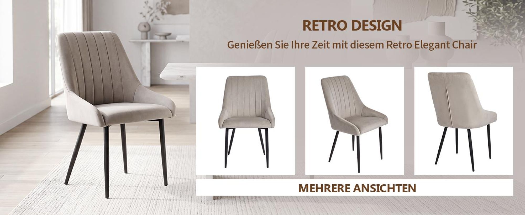 Duhome 2er Set Esszimmerstuhl Polsterstuhl Stoff Samt Stuhl Retro Metallbeine, Farbe:Beige, Material:Samt