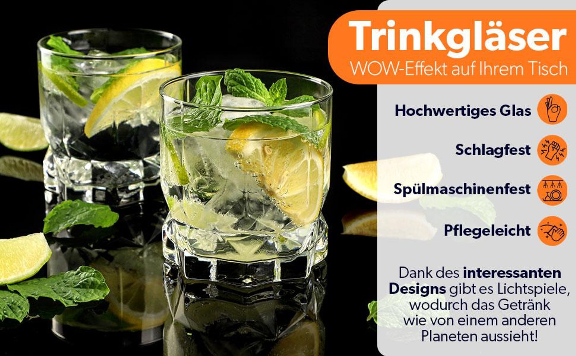 KADAX Trinkgläser, 6er Set, Wassergläser, Saftgläser aus Glas, Gläser für Wasser, Drink, Saft, Party, Garten, Universalgläser, Cocktailgläser, Getränkegläser, modernes Design (325ml, Niedrig)